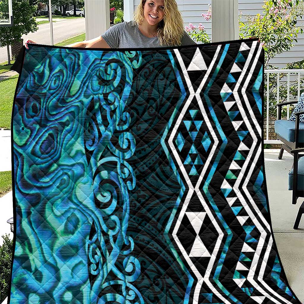 Turquoise Aotearoa Quilt Taniko Motifs With Paua Shell Kowhaiwhai LT14 Turquoise - Polynesian Pride