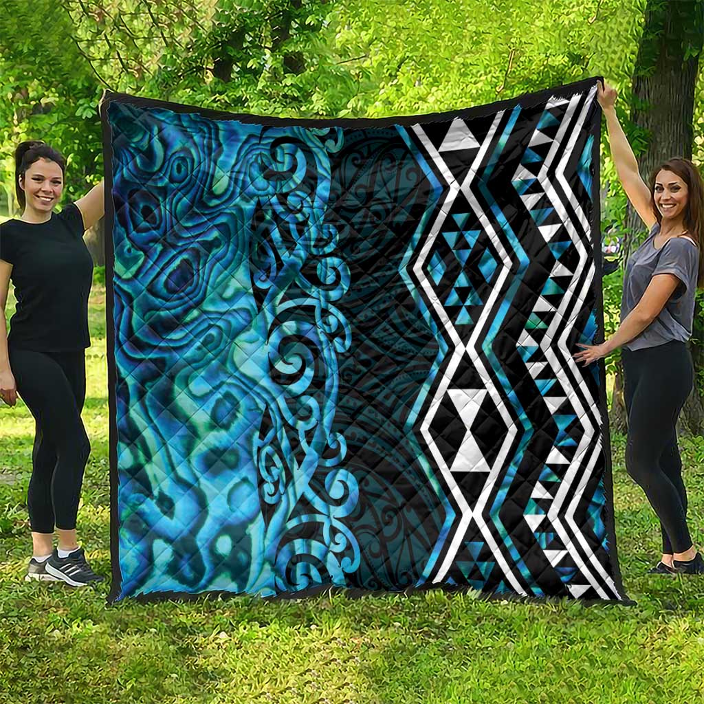 Turquoise Aotearoa Quilt Taniko Motifs With Paua Shell Kowhaiwhai