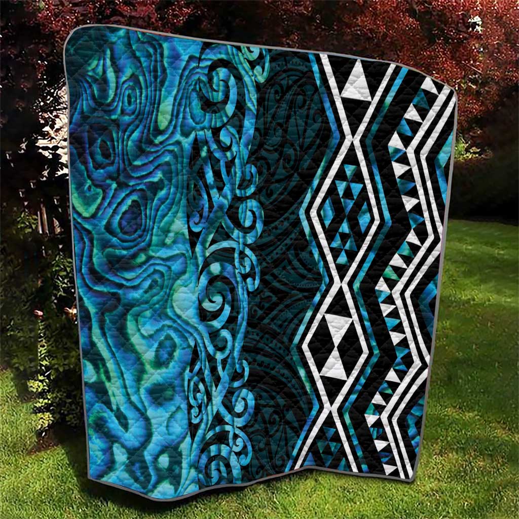 Turquoise Aotearoa Quilt Taniko Motifs With Paua Shell Kowhaiwhai