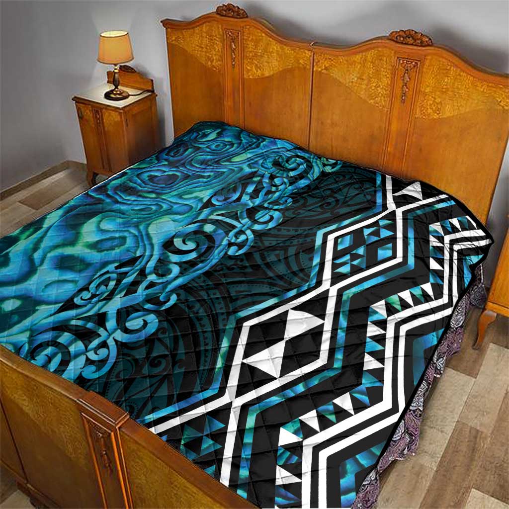 Turquoise Aotearoa Quilt Taniko Motifs With Paua Shell Kowhaiwhai