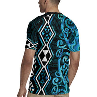 Turquoise Aotearoa Rugby Jersey Taniko Motifs With Paua Shell Kowhaiwhai