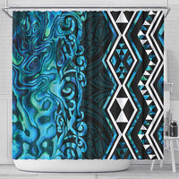 Turquoise Aotearoa Shower Curtain Taniko Motifs With Paua Shell Kowhaiwhai LT14 - Polynesian Pride