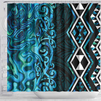 Turquoise Aotearoa Shower Curtain Taniko Motifs With Paua Shell Kowhaiwhai LT14 - Polynesian Pride