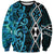 Turquoise Aotearoa Sweatshirt Taniko Motifs With Paua Shell Kowhaiwhai