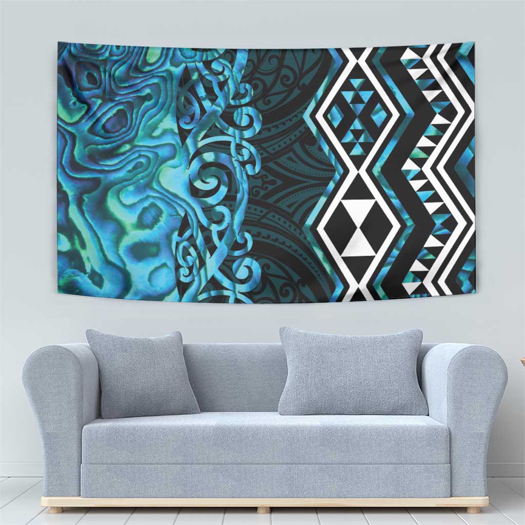 Turquoise Aotearoa Tapestry Taniko Motifs With Paua Shell Kowhaiwhai