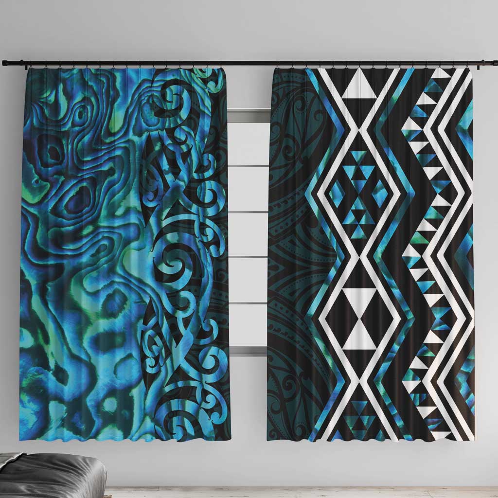 Turquoise Aotearoa Window Curtain Taniko Motifs With Paua Shell Kowhaiwhai LT14 With Hooks Turquoise - Polynesian Pride