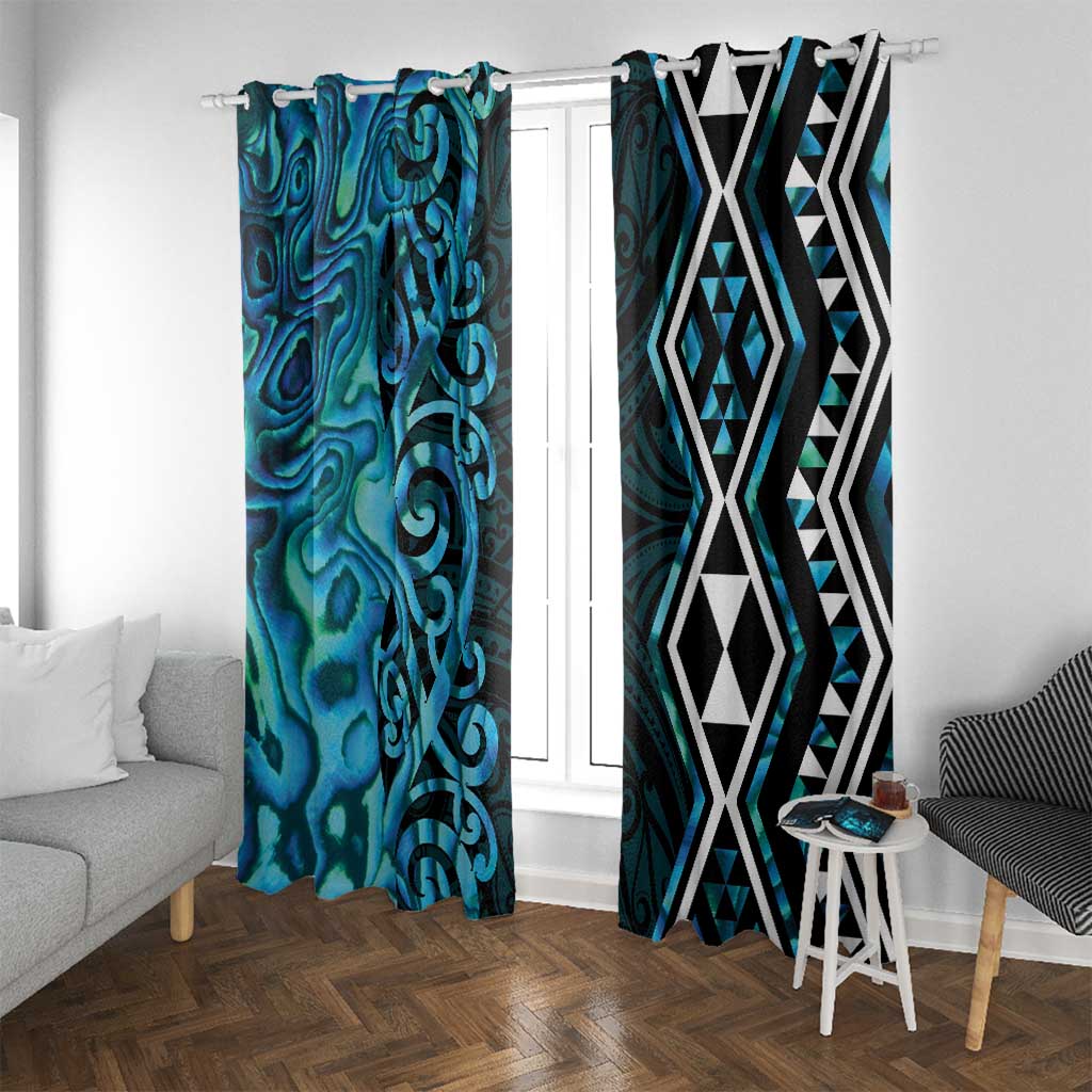 Turquoise Aotearoa Window Curtain Taniko Motifs With Paua Shell Kowhaiwhai