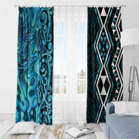 Turquoise Aotearoa Window Curtain Taniko Motifs With Paua Shell Kowhaiwhai