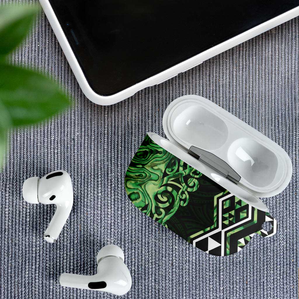 Green Aotearoa AirPods Case Taniko Motifs With Paua Shell Kowhaiwhai - Polynesian Pride