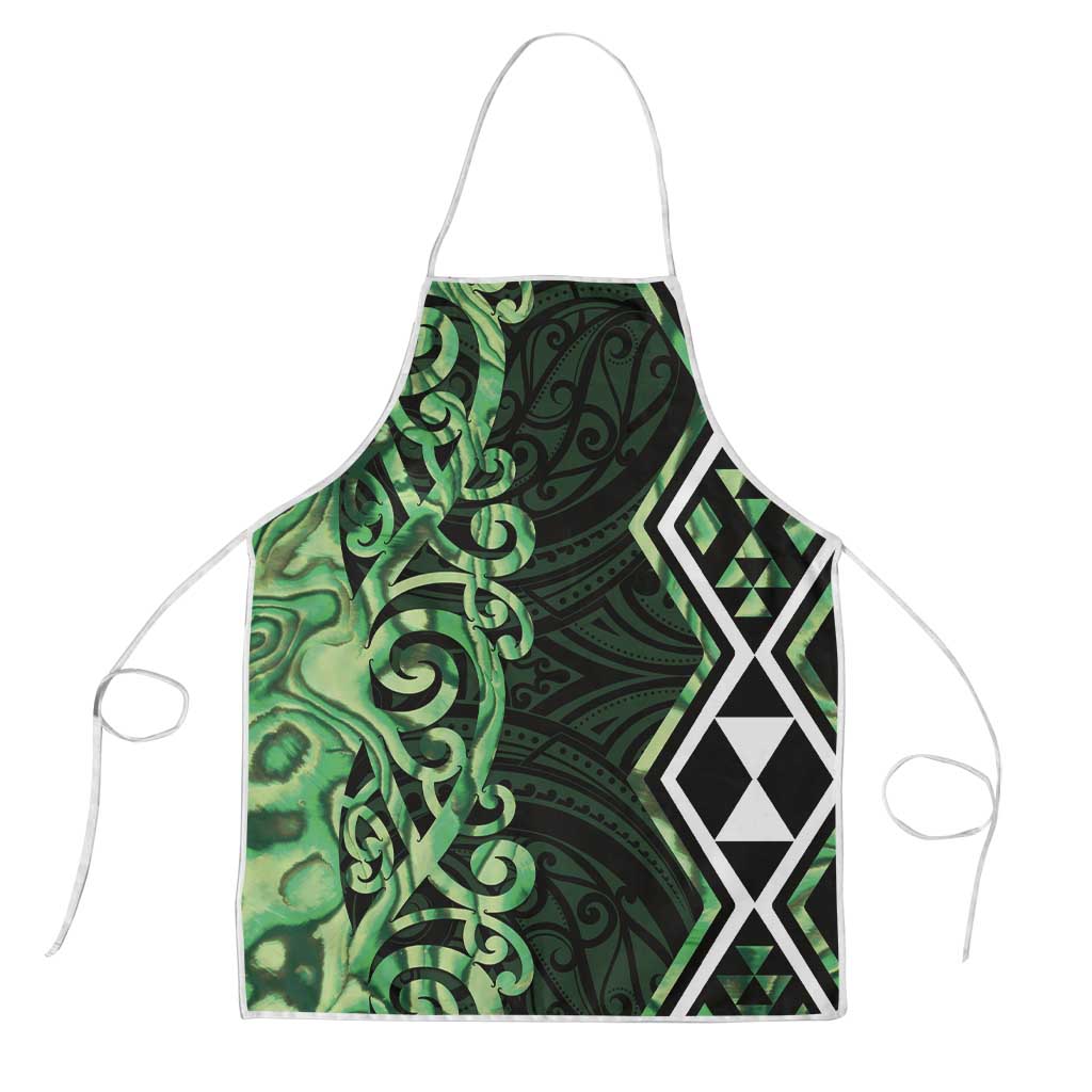 Green Aotearoa Apron Taniko Motifs With Paua Shell Kowhaiwhai - Polynesian Pride