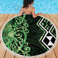 Green Aotearoa Beach Blanket Taniko Motifs With Paua Shell Kowhaiwhai