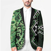 Green Aotearoa Blazer Taniko Motifs With Paua Shell Kowhaiwhai - Polynesian Pride