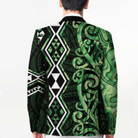 Green Aotearoa Blazer Taniko Motifs With Paua Shell Kowhaiwhai - Polynesian Pride