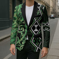 Green Aotearoa Blazer Taniko Motifs With Paua Shell Kowhaiwhai - Polynesian Pride