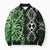 Green Aotearoa Bomber Puffer Jacket Taniko Motifs With Paua Shell Kowhaiwhai - Polynesian Pride