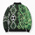 Green Aotearoa Bomber Puffer Jacket Taniko Motifs With Paua Shell Kowhaiwhai - Polynesian Pride