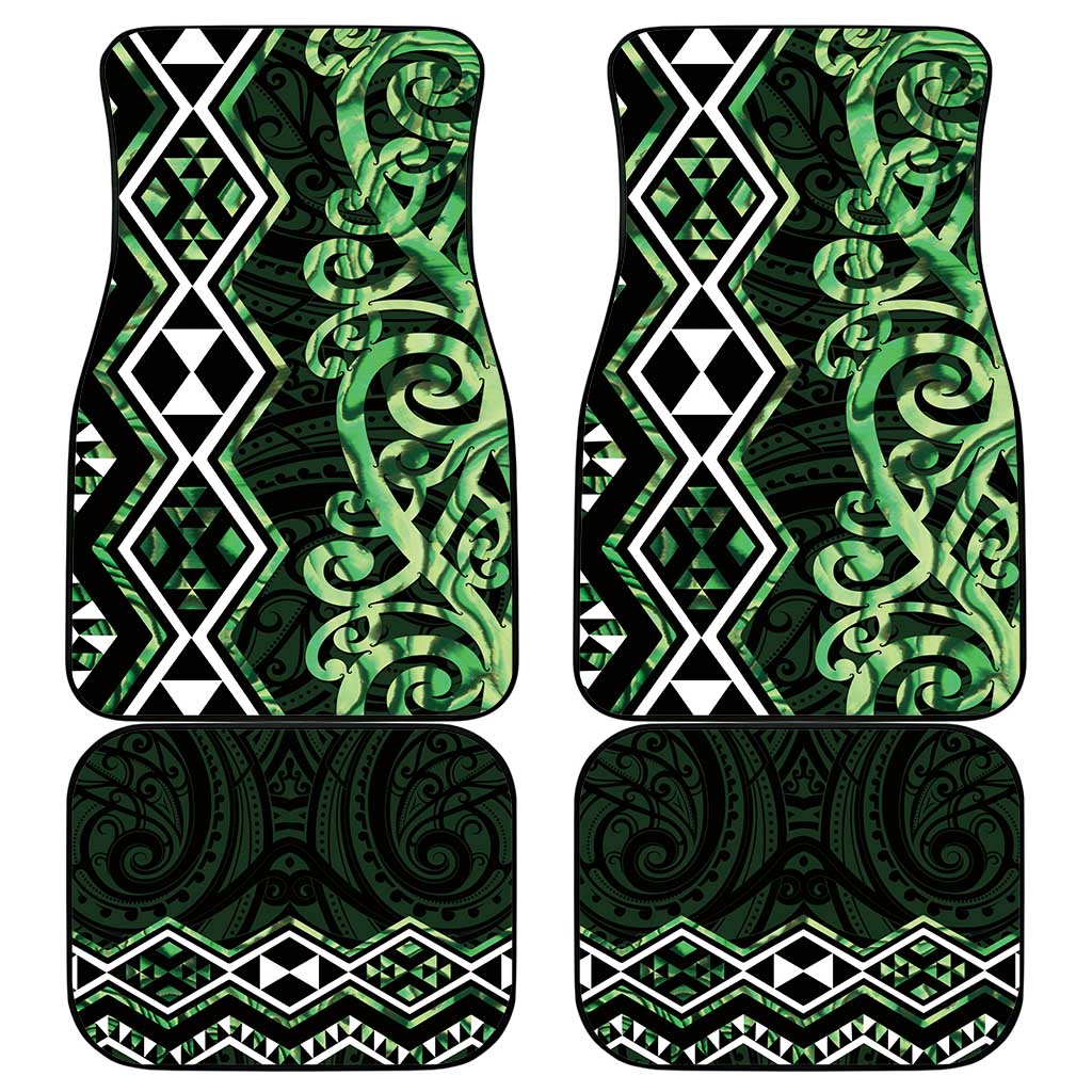 Green Aotearoa Car Mats Taniko Motifs With Paua Shell Kowhaiwhai