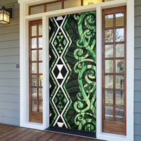 Green Aotearoa Door Cover Taniko Motifs With Paua Shell Kowhaiwhai - Polynesian Pride
