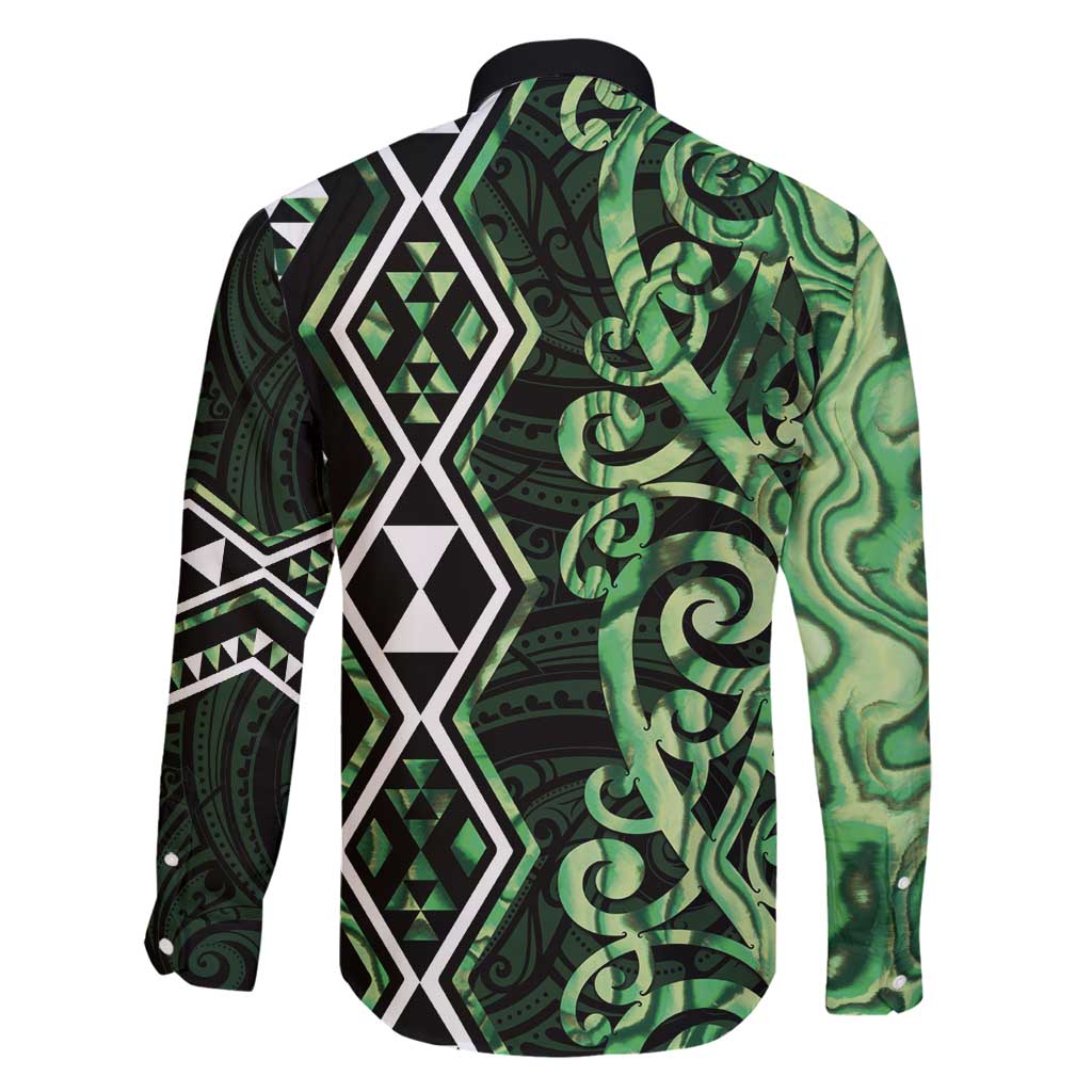 Green Aotearoa Family Matching Tank Maxi Dress and Hawaiian Shirt Taniko Motifs With Paua Shell Kowhaiwhai LT14 - Polynesian Pride
