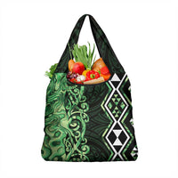 Green Aotearoa Grocery Bag Taniko Motifs With Paua Shell Kowhaiwhai