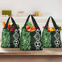 Green Aotearoa Grocery Bag Taniko Motifs With Paua Shell Kowhaiwhai