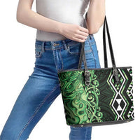 Green Aotearoa Leather Tote Bag Taniko Motifs With Paua Shell Kowhaiwhai