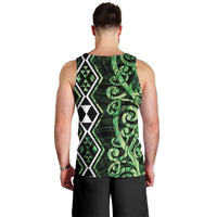 Green Aotearoa Men Tank Top Taniko Motifs With Paua Shell Kowhaiwhai