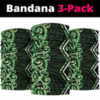 Green Aotearoa Neck Gaiter Taniko Motifs With Paua Shell Kowhaiwhai - Polynesian Pride