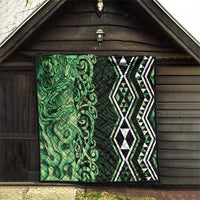 Green Aotearoa Quilt Taniko Motifs With Paua Shell Kowhaiwhai