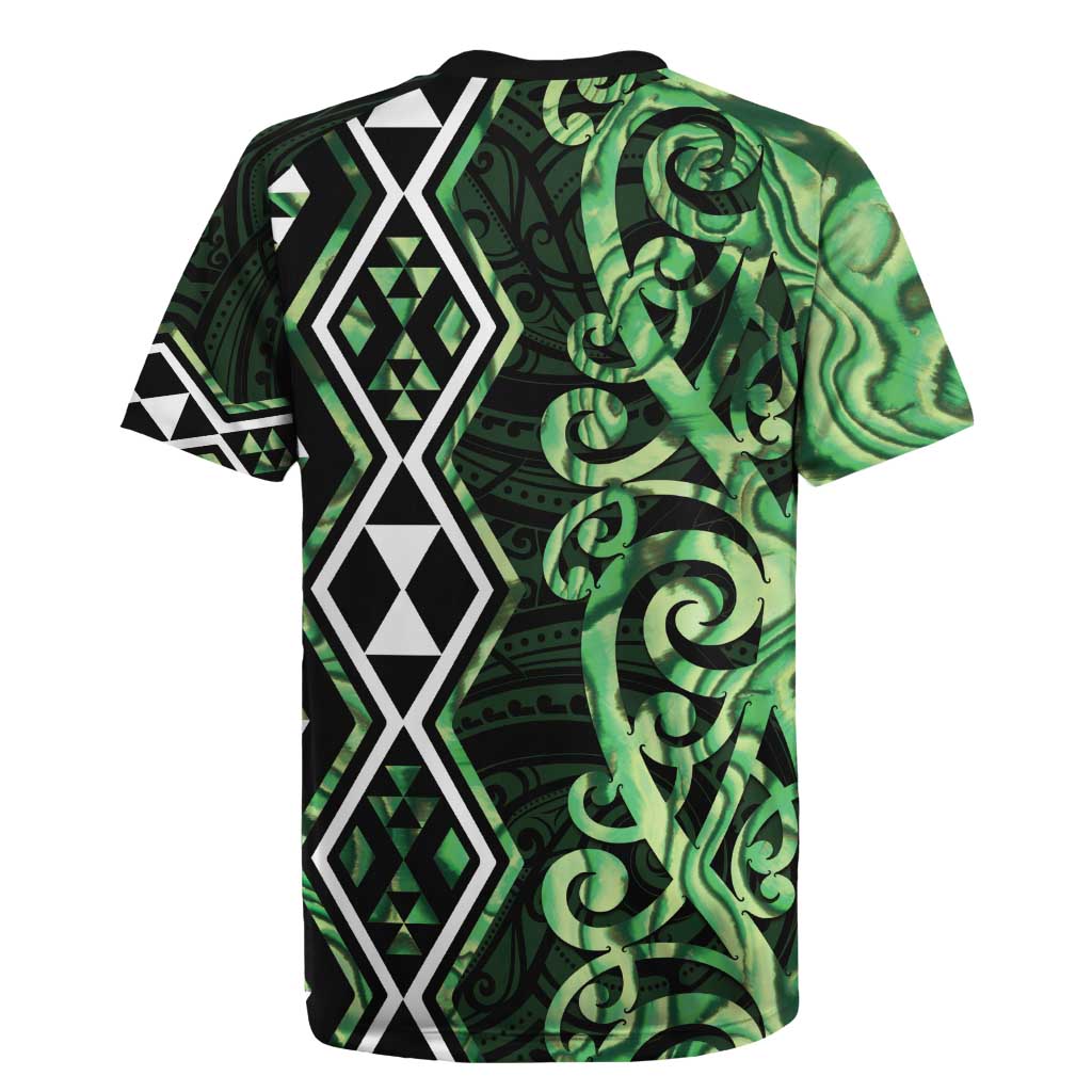 Green Aotearoa Rugby Jersey Taniko Motifs With Paua Shell Kowhaiwhai