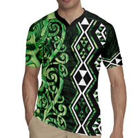 Green Aotearoa Rugby Jersey Taniko Motifs With Paua Shell Kowhaiwhai