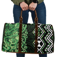 Green Aotearoa Travel Bag Taniko Motifs With Paua Shell Kowhaiwhai - Polynesian Pride