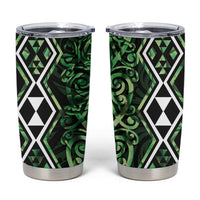 Green Aotearoa Tumbler Cup Taniko Motifs With Paua Shell Kowhaiwhai
