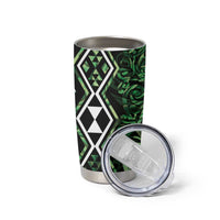 Green Aotearoa Tumbler Cup Taniko Motifs With Paua Shell Kowhaiwhai