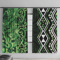 Green Aotearoa Window Curtain Taniko Motifs With Paua Shell Kowhaiwhai