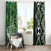 Green Aotearoa Window Curtain Taniko Motifs With Paua Shell Kowhaiwhai
