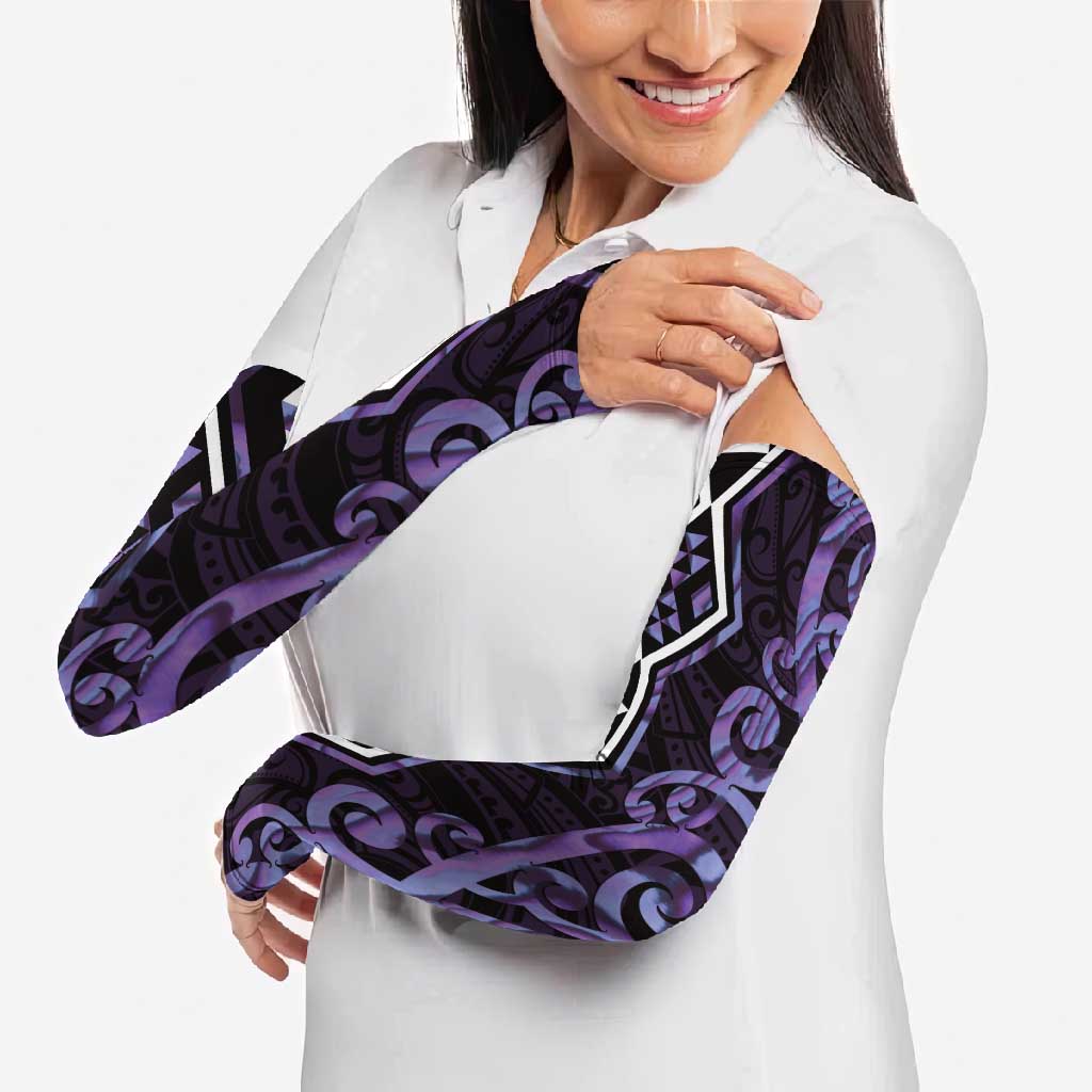 Purple Aotearoa Arm Sleeves Taniko Motifs With Paua Shell Kowhaiwhai - Polynesian Pride