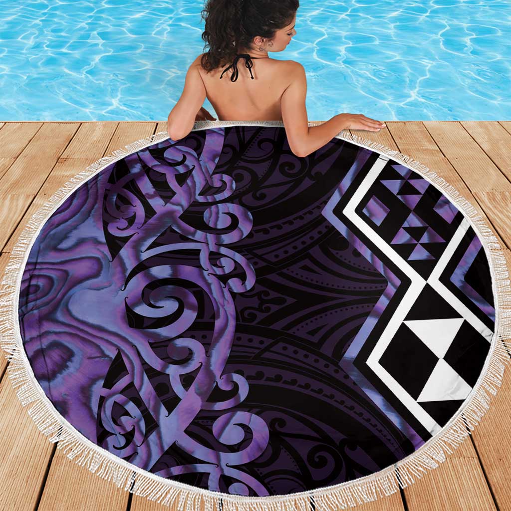 Purple Aotearoa Beach Blanket Taniko Motifs With Paua Shell Kowhaiwhai