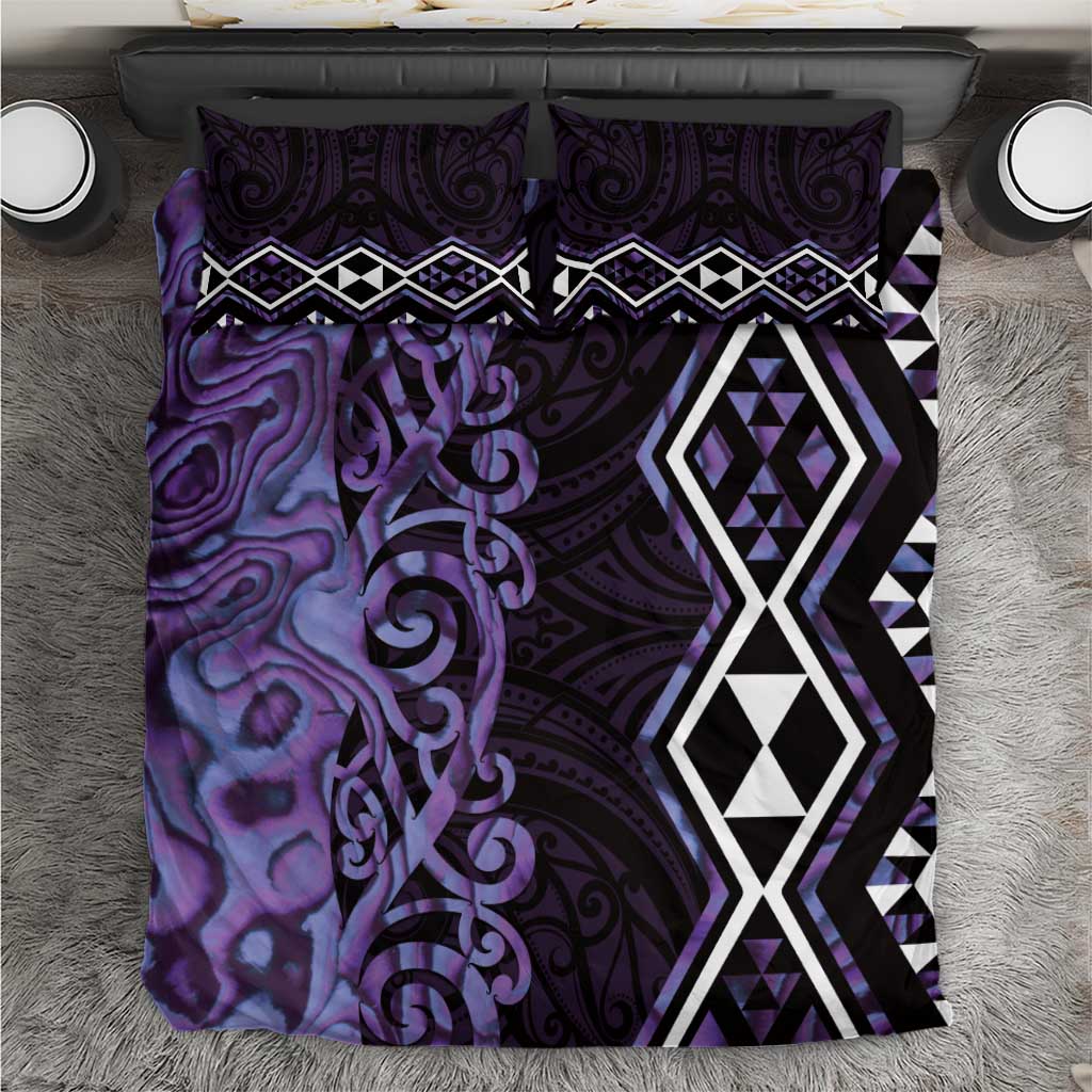 Purple Aotearoa Bedding Set Taniko Motifs With Paua Shell Kowhaiwhai LT14 Purple - Polynesian Pride