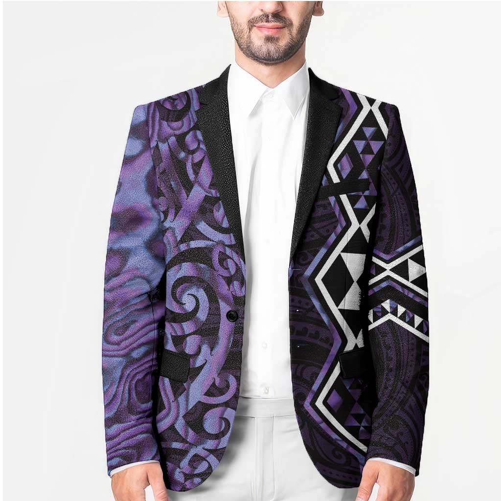 Purple Aotearoa Blazer Taniko Motifs With Paua Shell Kowhaiwhai - Polynesian Pride