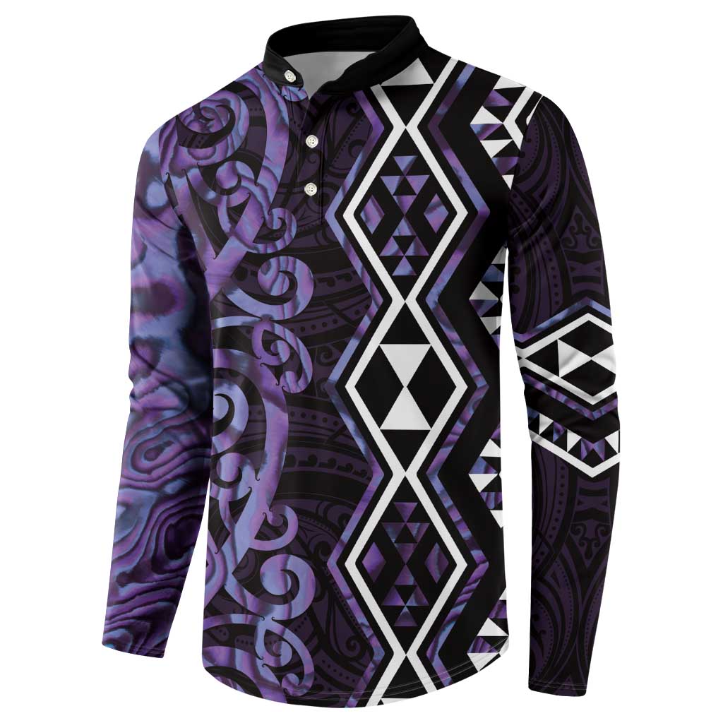 Purple Aotearoa Button Sweatshirt Taniko Motifs With Paua Shell Kowhaiwhai LT14 - Polynesian Pride