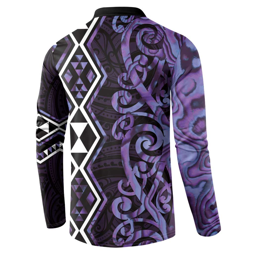Purple Aotearoa Button Sweatshirt Taniko Motifs With Paua Shell Kowhaiwhai LT14 - Polynesian Pride