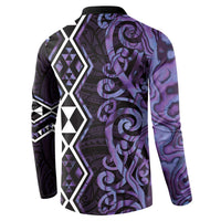 Purple Aotearoa Button Sweatshirt Taniko Motifs With Paua Shell Kowhaiwhai LT14 - Polynesian Pride