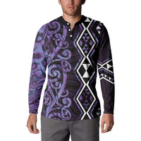 Purple Aotearoa Button Sweatshirt Taniko Motifs With Paua Shell Kowhaiwhai LT14 - Polynesian Pride