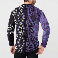 Purple Aotearoa Button Sweatshirt Taniko Motifs With Paua Shell Kowhaiwhai LT14 - Polynesian Pride