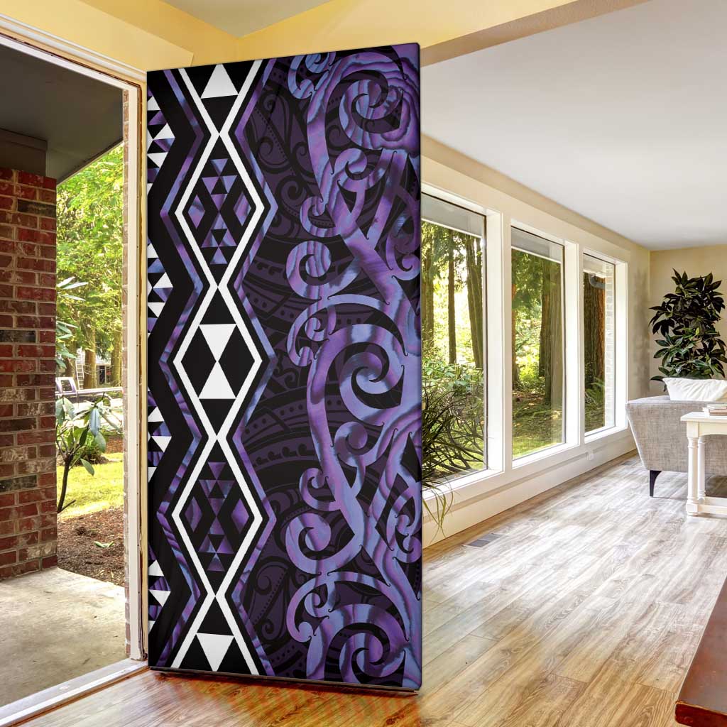 Purple Aotearoa Door Cover Taniko Motifs With Paua Shell Kowhaiwhai - Polynesian Pride