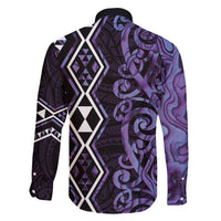 Purple Aotearoa Family Matching Tank Maxi Dress and Hawaiian Shirt Taniko Motifs With Paua Shell Kowhaiwhai