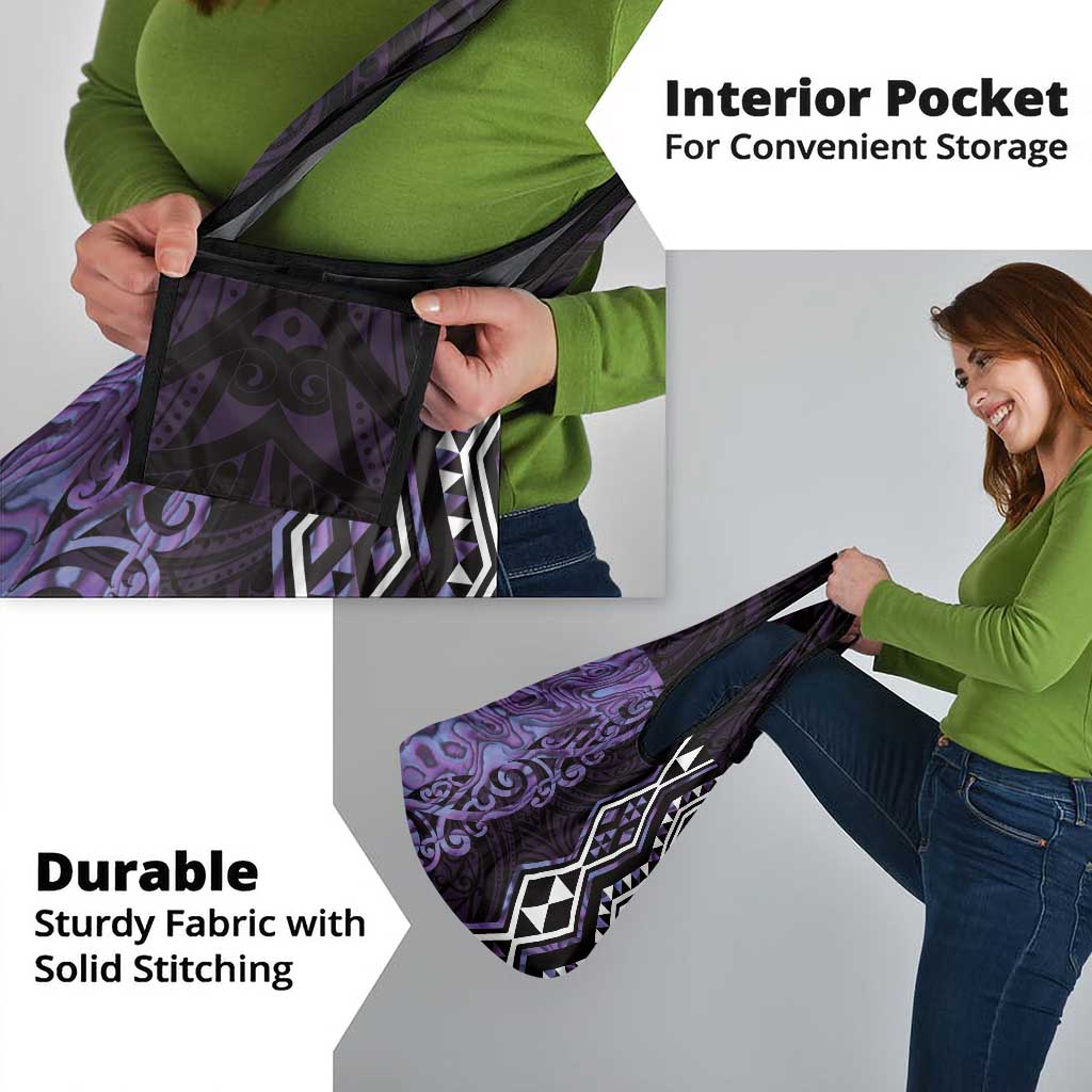 Purple Aotearoa Grocery Bag Taniko Motifs With Paua Shell Kowhaiwhai