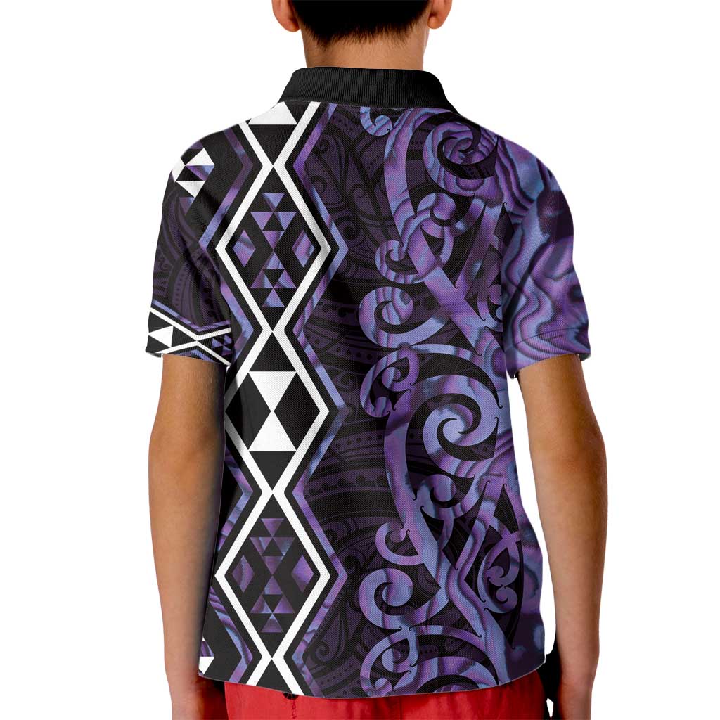 Purple Aotearoa Kid Polo Shirt Taniko Motifs With Paua Shell Kowhaiwhai