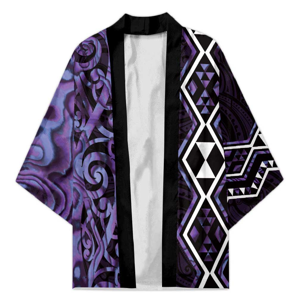 Purple Aotearoa Kimono Taniko Motifs With Paua Shell Kowhaiwhai - Polynesian Pride
